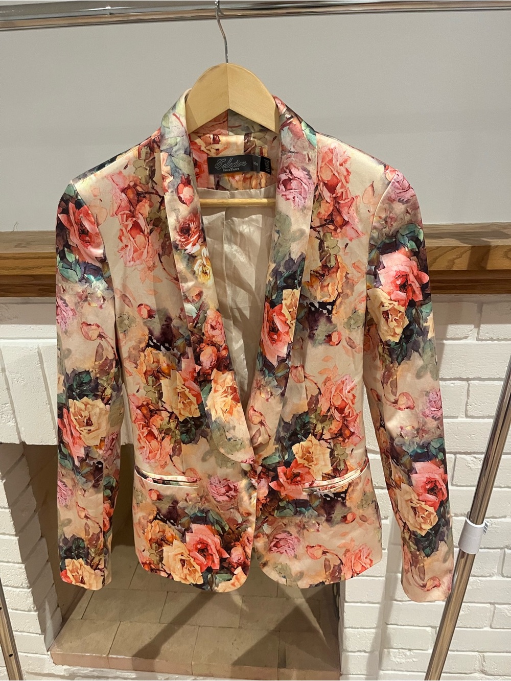 Costa Blanca Floral Cream Blazer with Pink and Green Accents